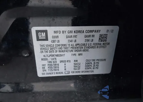 2022 Chevrolet Trax Awd Lt from USA, damaged, VIN KL7CJPSM7NB520417